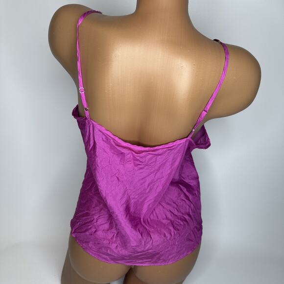 Sunny Leigh 100% Silk Fuchsia Camisole M Barbiecore Coquette Y2K Lingerie Top - Picture 2 of 10